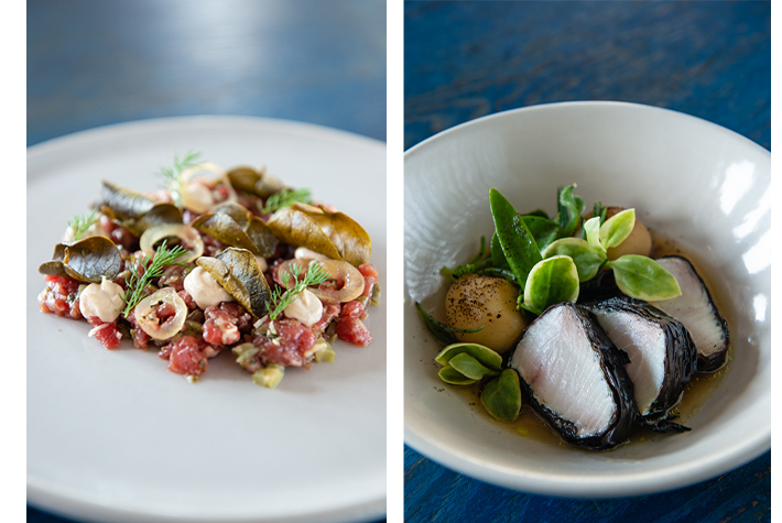 Steak tartare, Mahi Mahi baked in kelp