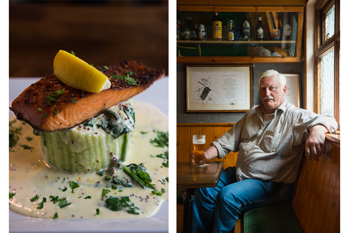 Roadside Tavern salmon dish and Peter Curtin.