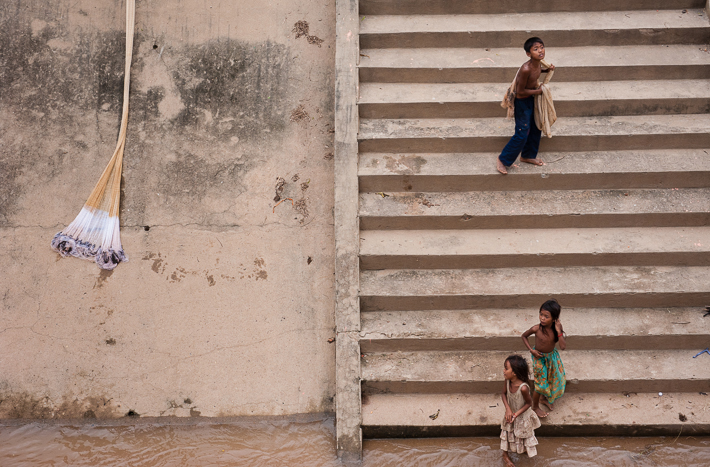 children on the Mekong at Angkor Ban