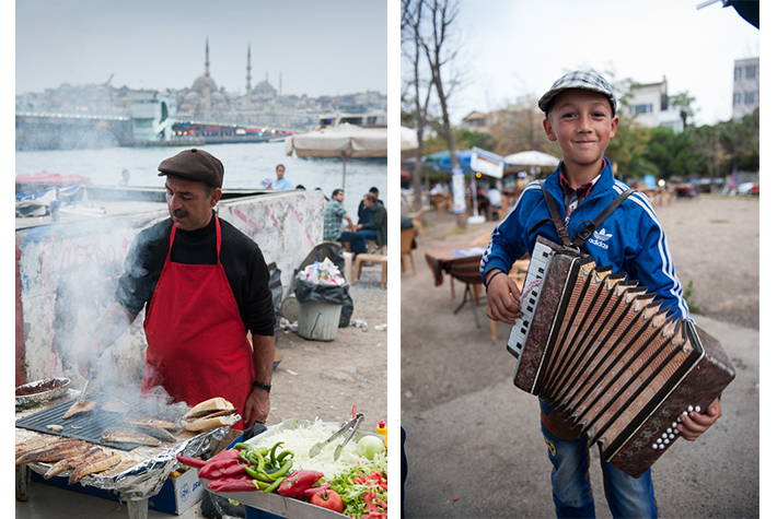 fish sandwich at Galata bridge with entertainment