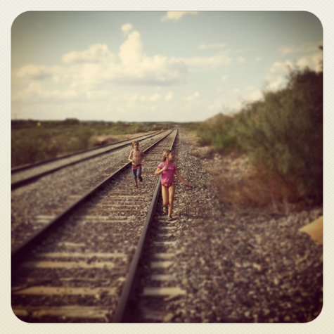 Playing on the tracks off Casa Piedra