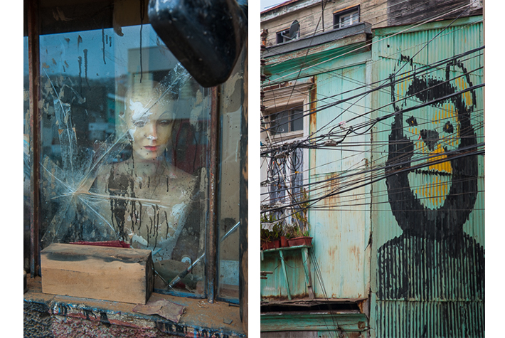 Shop window, mural, Valparaiso, Chile