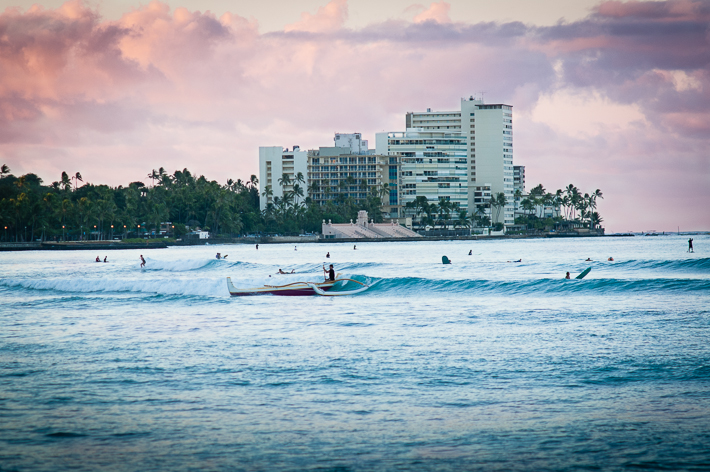 outrigger at dawn on Waikiki